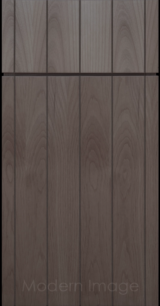 Front view of a Brooklyn style Grooved Flat Panel Cabinet Door and Drawer finished in Truffle Stain.